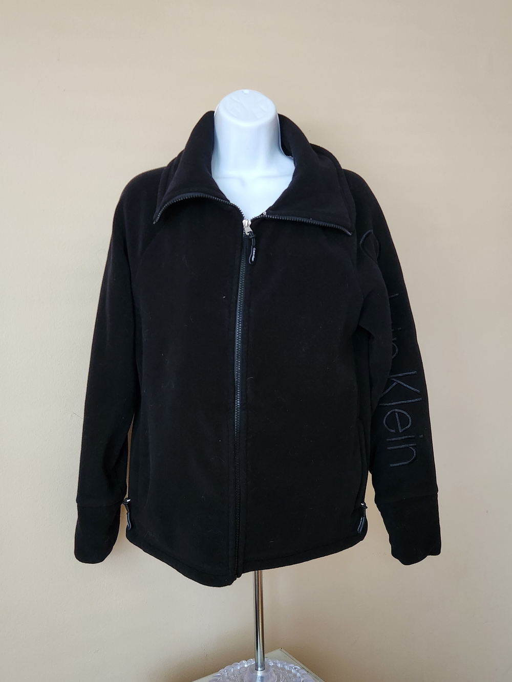 Calvin Klein Black Lightweight Zip-Front Fleece Jacket, Small
